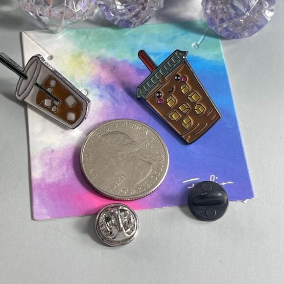 Coffee Ice Drink Lapel Pin Beverage Straw Badge Brooch Accessories Jewelry Pin - Picture 3 of 8